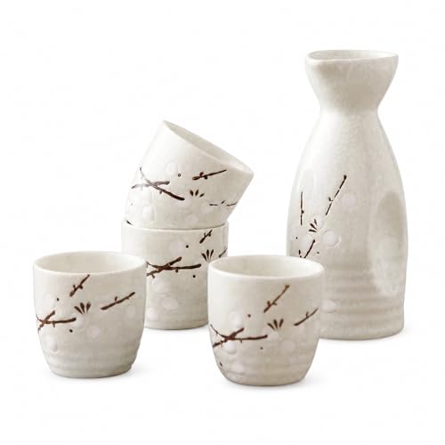 Japanese Sake Glass Set with Carafe & Cups - Traditional Porcelain, Gift-Ready