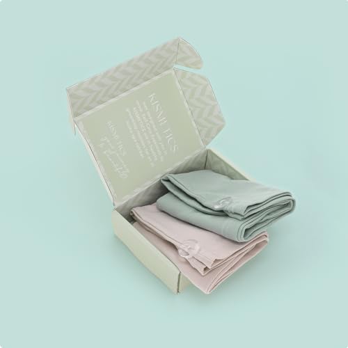 KISMETICS 2-Pack Cotton Blend Hair Plopping Towels with Button - Sage & Pink