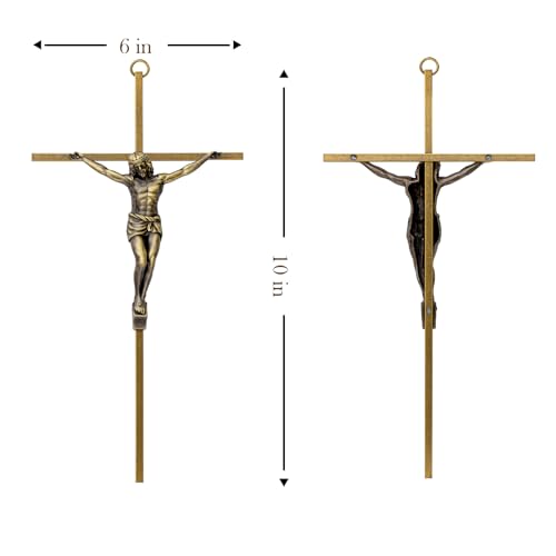 10-Inch Antique Brass Metal Crucifix Wall Cross for Home Decor