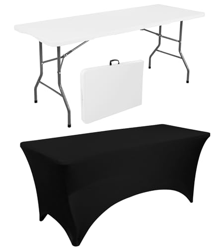6ft Folding Table with Black Spandex Cover Set for Events and Parties