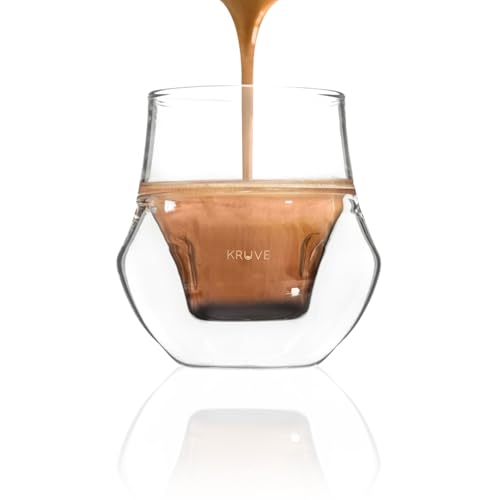 KRUVE Propel Double-Walled Glass Espresso Cups - Clear, 2.5 oz, Set of Two, Scientific Design for Better Tasting Coffee - Includes Variation: Clear - Two Glasses