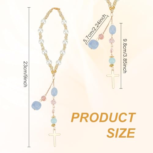 Natural Jade Cross Car Hanging Ornament with Pearl and Glass Beads