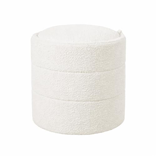 18-Inch Round Storage Ottoman – Cream Boucle Footstool with Lift-Off Lid