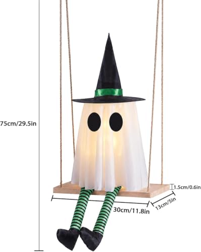 Halloween Light Up Swinging Ghost Decor - Set of 3 Hanging Ghosts with Remote
