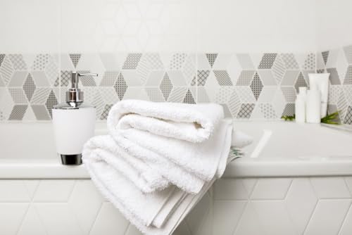 100% Cotton Bath Towels 22 x 44 Inches - 12 Pack Bulk Set White