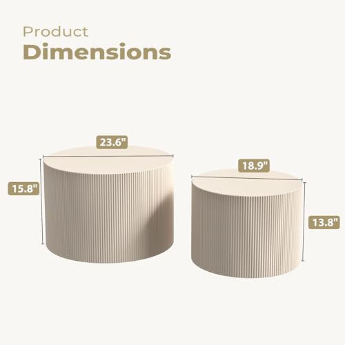 Modern Round Nesting Coffee Table Set of 2, Beige Wooden Accent Tables