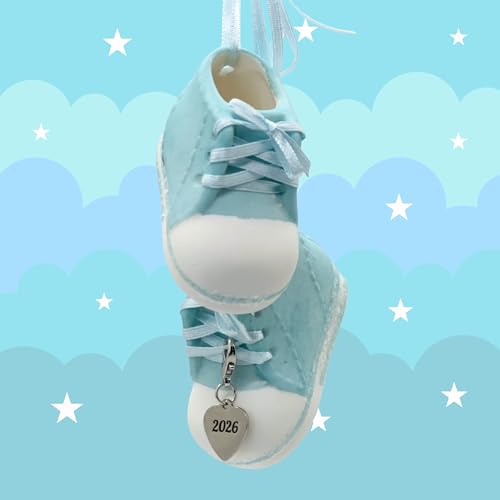 Personalized Baby Boy First Christmas Ornament - Blue Booties with Dated 2026
