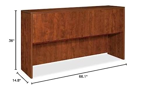 Office Hutch with Doors, 66-Inch Laminate Storage Unit, Cherry Finish