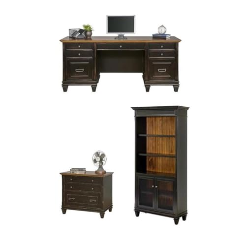 Bowery Hill 3-Piece Office Credenza Set with Desk, File Cabinet & Bookcase