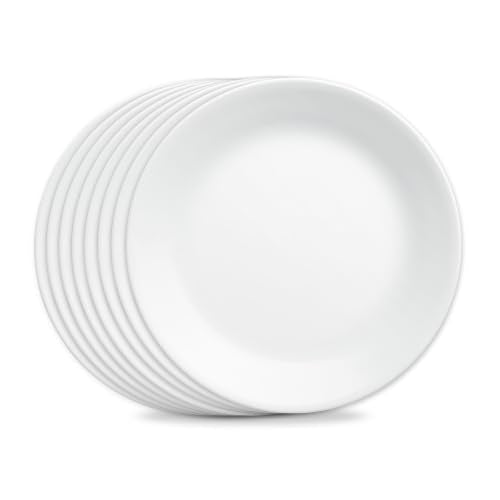 8-Piece Glass Dinner Plate Set - 10.5 Inch Chip Resistant White Plates