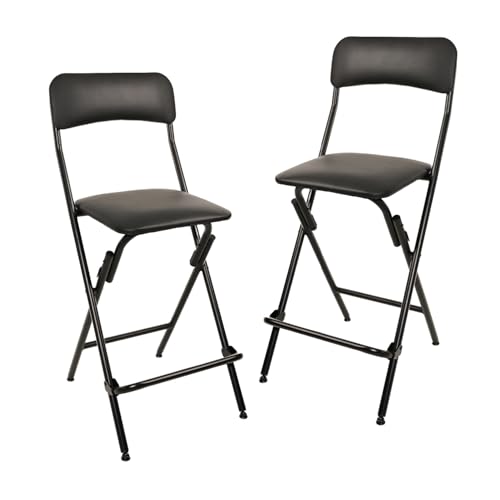 24-Inch Folding Bar Stools with Padded Seat, Black, Set of 2