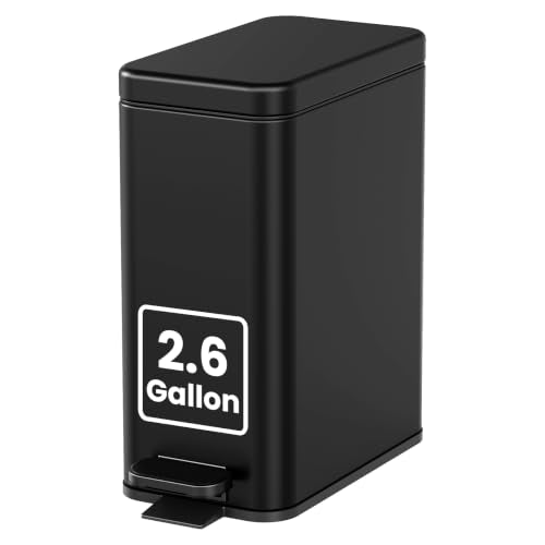 Small Bathroom Trash Can with Lid, 2.6 Gallon Stainless Steel Step Garbage