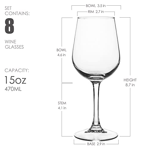 Tempered Glass Wine Glasses Set - 15.5 oz Stemware for Red or White Wine (8 Pack)