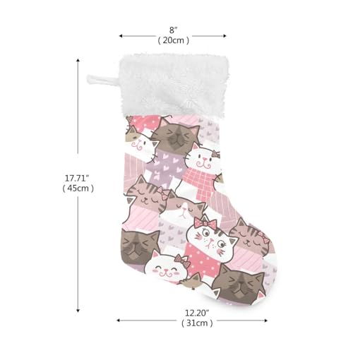 Bolaz Christmas Stockings 18 Inch Burlap with Plush Faux Fur Cuff Cat Kitten Print Pattern 2