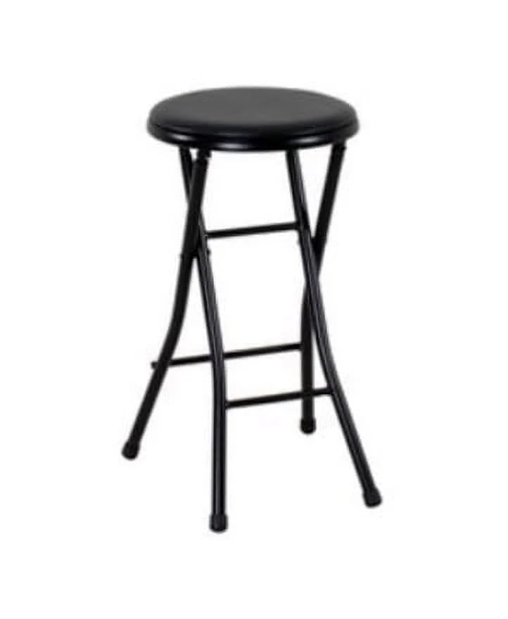 24-Inch Vinyl Padded Folding Stool - Black Portable Counter Stool