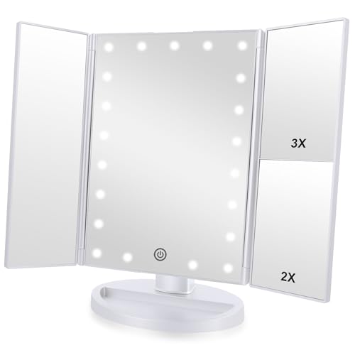 Flymiro Tri-fold Lighted Vanity Makeup Mirror with 3x/2x