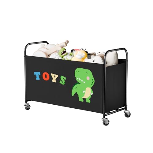 135L Large Toy Chest Storage Bin with Rolling Wheels and Sturdy Metal Frame