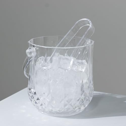 Efavormart 3-Pack Plastic Ice Buckets with Tongs - Clear Crystal-Cut Design, Compact Bar Drink Cooler, Type5