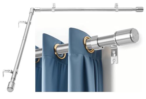 Heavy Duty 1-Inch Adjustable Corner Curtain Rod Set, 30-76 Inch, Silver