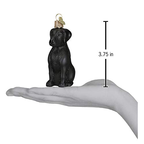Black Labrador Dog Hand-Painted Blown Glass Christmas Tree Ornament