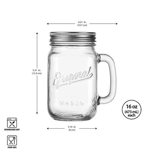 Glaver's Set of 4 16Oz Mason Jar Glass Mugs with Handle & Lid - Home Essentials