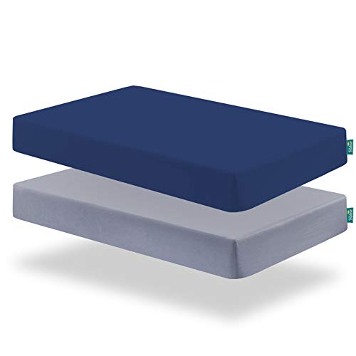 Biloban Soft Microfiber Fitted Crib Sheets 2-Pack - Grey & Navy (52" x 28")