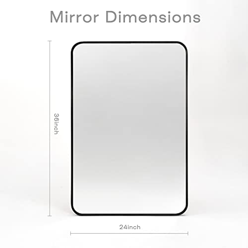 24" x 36" Black Metal Framed Wall Mirror, Rectangular Bathroom Vanity Mirror