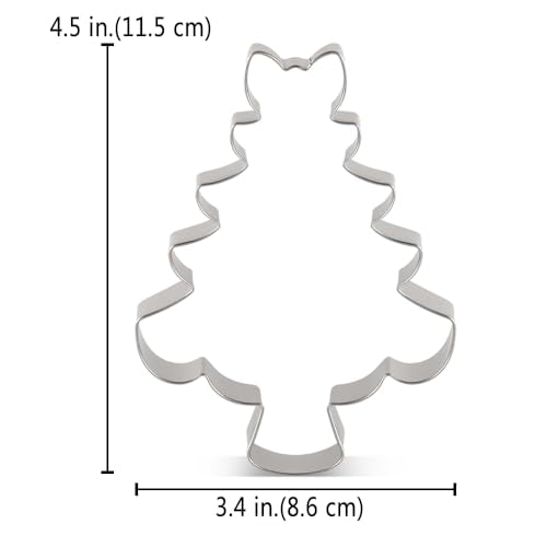 Christmas Tree Cookie Cutter with Bow - Food Safe Stainless Steel, 3.4 x 4.5 inches