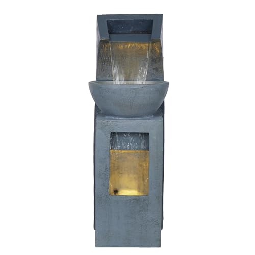 41H Outdoor Basin Waterfall Fountain with LED Lights for Garden Patio Yard - Gray
