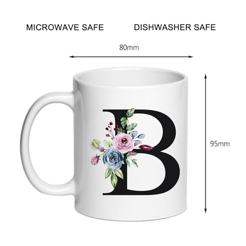 Personalized B Monogram Coffee Mug - 11 oz Ceramic Gift for Women, Bride, Bridesmaid, Her B