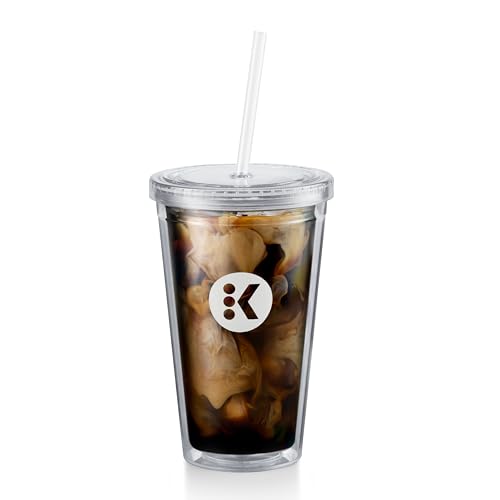 16oz Double-Walled Iced Coffee Tumbler with Reusable Straw