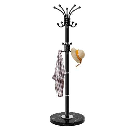 Heavy Duty 360° Rotating Coat Rack Stand with Natural Marble Base, 16 Hooks