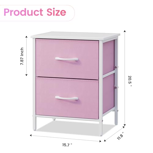 2-Drawer Pink Nightstand with Steel Frame and Wood Top