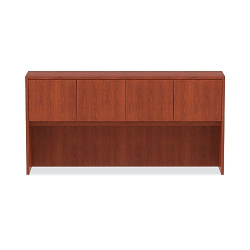 71-Inch Woodgrain Laminate Hutch with Doors, 4-Compartment Storage