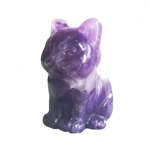 Natural Amethyst Crystal Cat Figurine, 1.5 Inch Hand-Carved Healing Stone