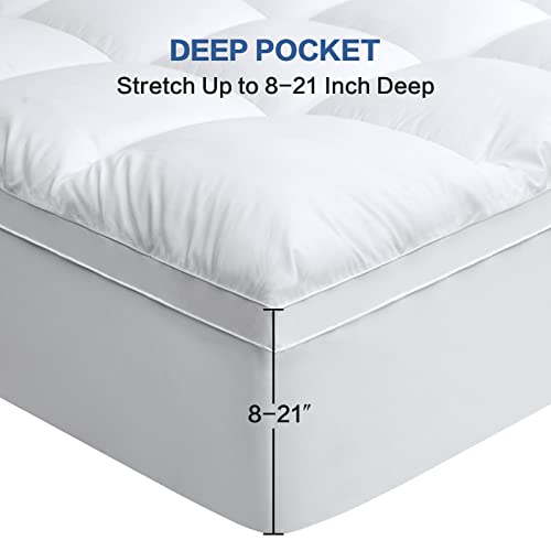 Queen Mattress Topper - Extra Thick Cooling Pad, 400TC Cotton, 8-21" Deep Pocket