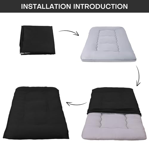Cotton Futon Mattress Cover with Zipper - Twin Size Black