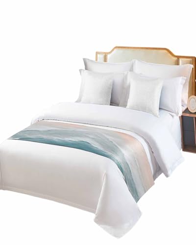 DecorLovee Coastal Ocean Bed Runner for King Bed, Summer Beach Scarf 94x20"