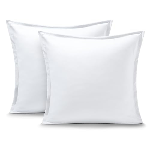 Euro Pillow Sham Covers Set of 2, Ultra-Soft Brushed Fabric, White 26x26
