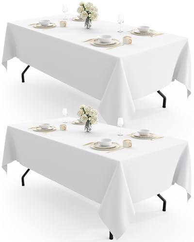 White Rectangle Polyester Tablecloth 60" x 102" (2 Pack) - Washable Cover