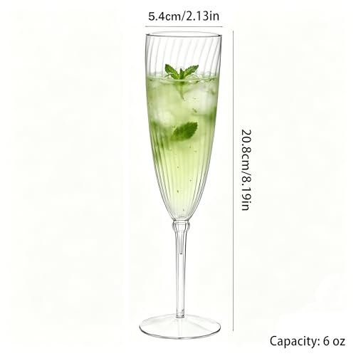 EHLOPMN 24 Pack 6oz Clear Striped Plastic Champagne Flutes – Disposable & Reusable