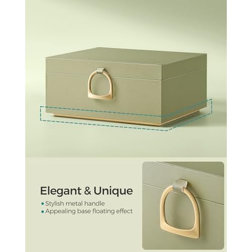 SONGMICS 2-Layer Jewelry Box, Jewelry Organizer with Handle, Removable Jewelry Tray, Jewelry Storage, Floating Effect, 8.1 x 9.4 x 4.3 Inches, Christmas Gift, Laurel Green UJBC165C02