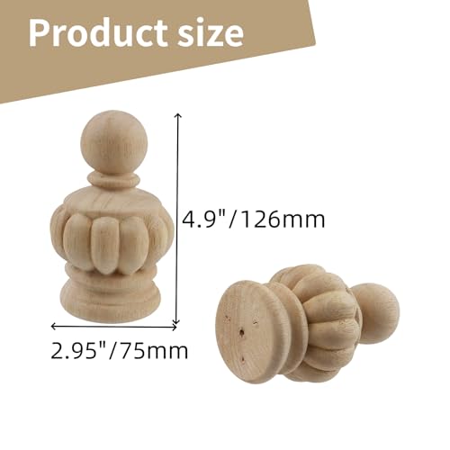 Unfinished Beech Wood Decorative Finial, 2.95"x4.9" Spherical DIY Craft