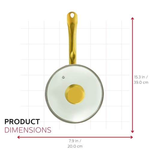 Holstein Housewares 3.5QT Ceramic Non-Stick Sauce Pan with Lid, Multipurpose Sauce Pan for Simmering & Boiling, Stainless Steel Golden Handle, Induction, Gas & Electric Compatible, White and Gold