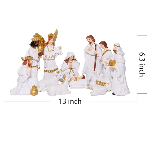 12-Piece Nativity Scene Set for Christmas - Holy Family & Stable Figures, 6 Inch Resin Decorations