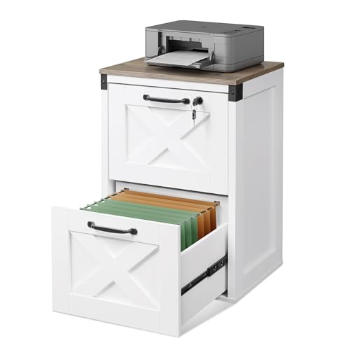 2-Drawer Locking File Cabinet, Farmhouse Wood Filing Cabinet with Printer Stand