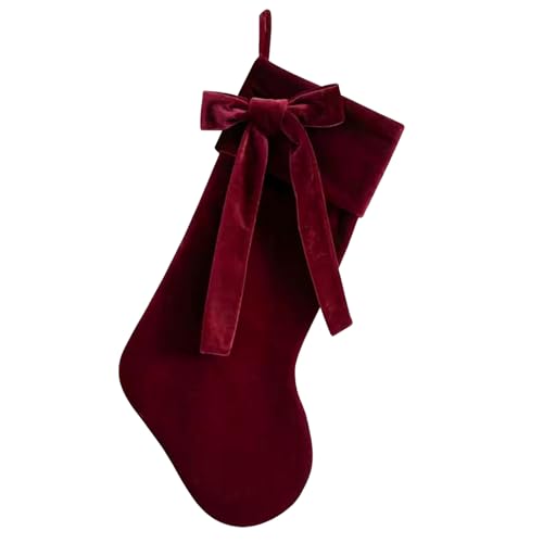 Ftuuo Dark Red Christmas Stockings with Burgundy Faux Fur Cuffs - Solid Red Holiday Decor