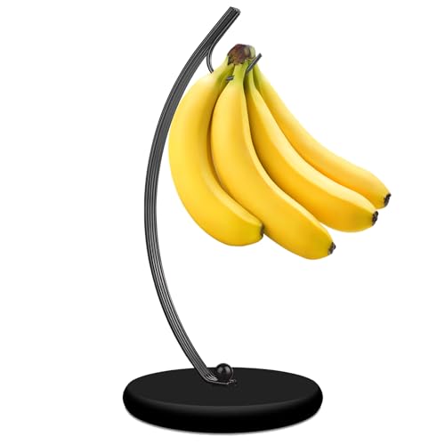 Banana Holder Stand - Modern Metal and Wood Kitchen Counter Hanger