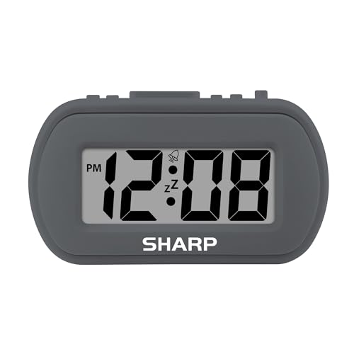 Compact Digital Battery Alarm Clock with Backlight & Snooze - Charcoal Black