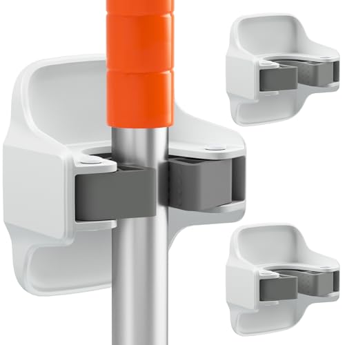Wall Mount Broom and Mop Organizer - 3 Pack Self-Adhesive Storage Rack